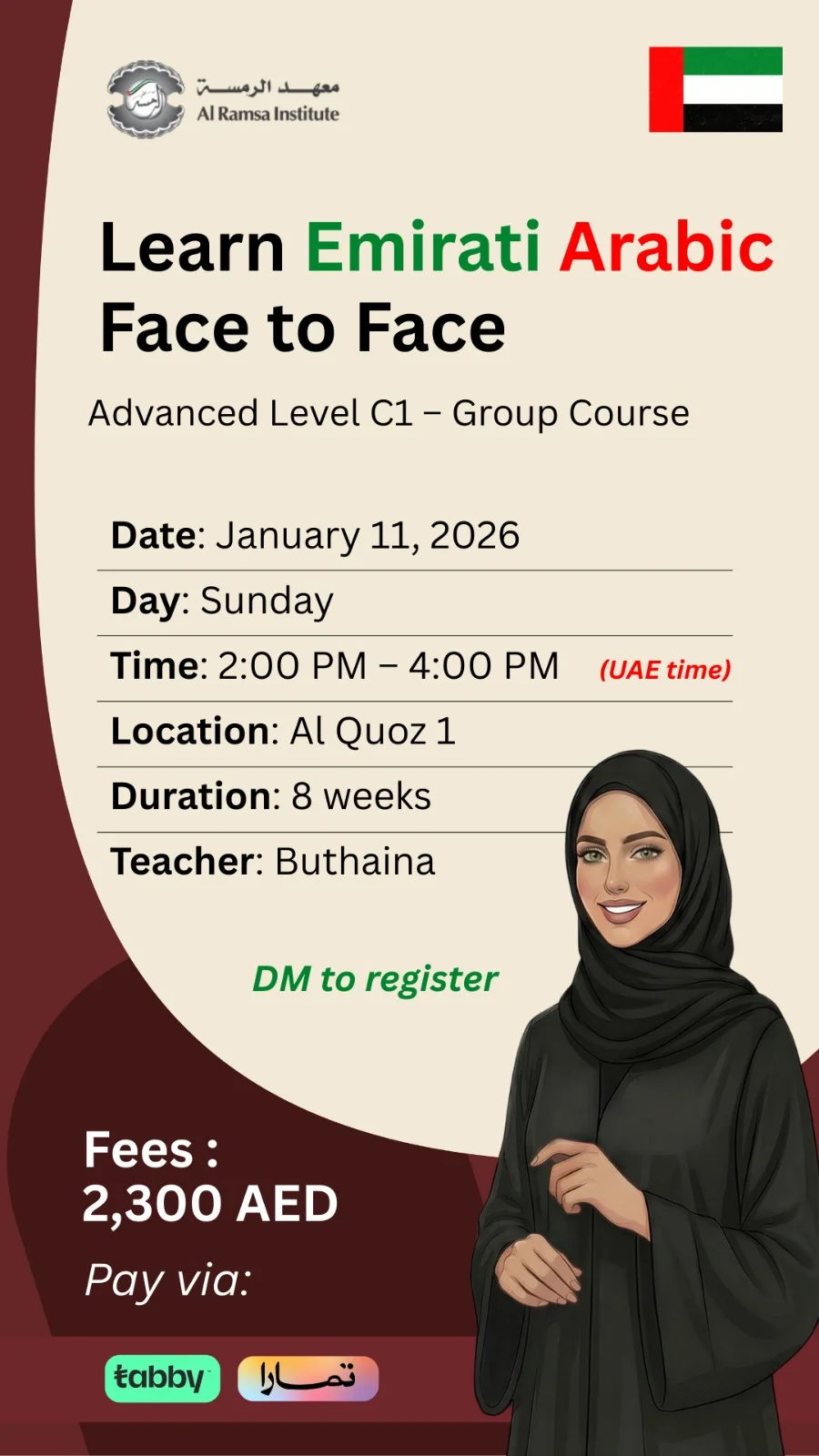 Emirati Arabic Face to Face Advanced Level C1 Group Course
